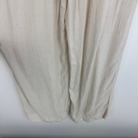 Moneau Womens Pull-On Linen Rayon Blend Casual Straight Leg Cream Pants Medium - Picture 6 of 9